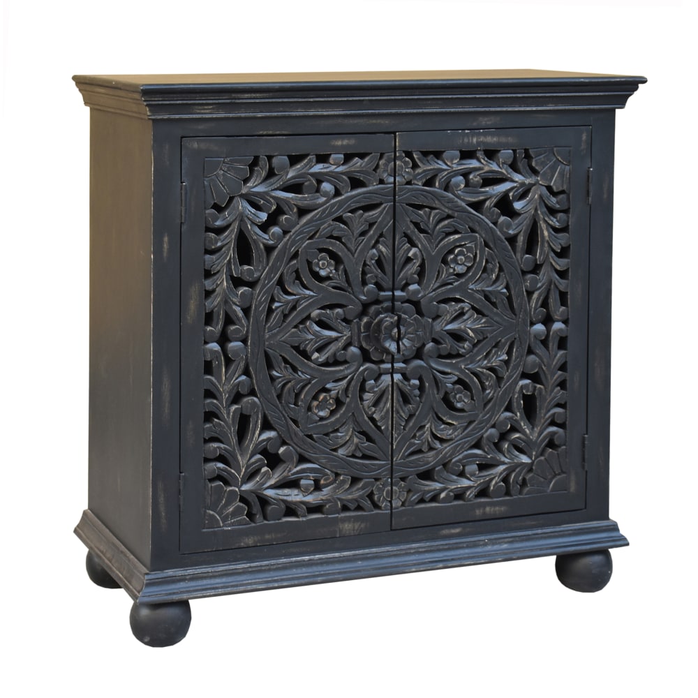 Coast to Coast Yasmine 2-Door Accent Cabinet, 39inH x 37inW x 18inD, Distressed Bree Black