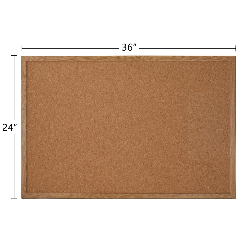 Office Depot Brand Cork Bulletin Board, 24in x 36in, Wood Frame With Oak Finish