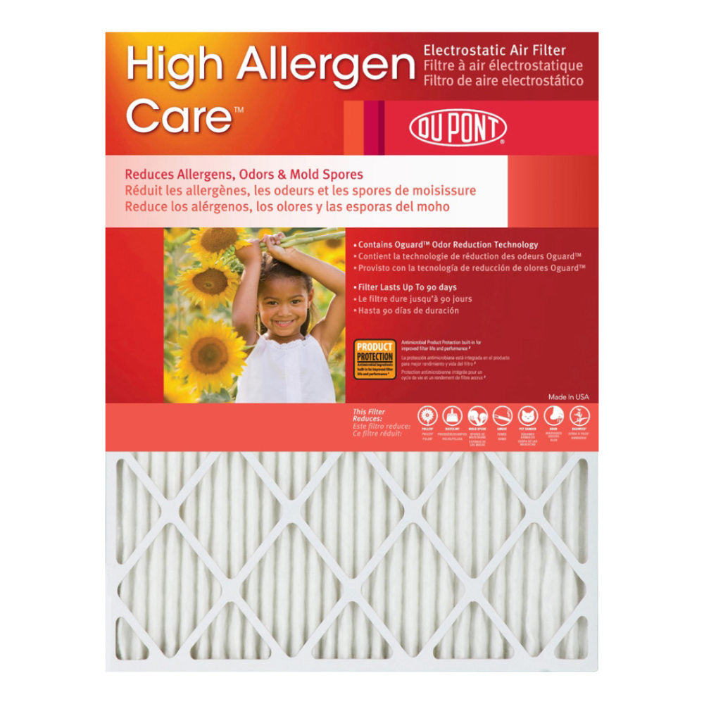 DuPont High Allergen Care Electrostatic Air Filters, 10inH x 10inW x 1inD, Pack Of 4 Filters