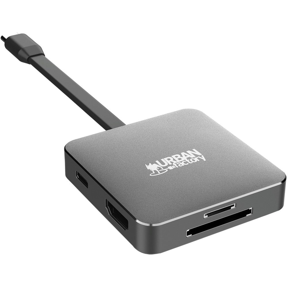 Urban Factory HUBEE LIGHT: 100W USB-C Mini Station - Memory Card Reader - SD, microSD - 100 W - USB Type C - 4K - 3840 x 2160 - 3 x USB Ports - 1 x USB 2.0 - 1 x USB 3.0 - USB Type-C - 1 x HDMI Ports - HDMI - VGA - Wired - Windows, macOS