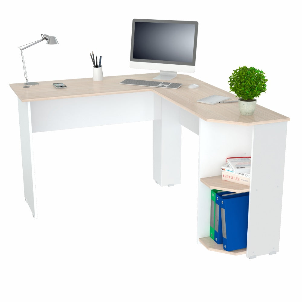 Inval Merlin 48inW L-Shaped Corner Desk, White/Maple