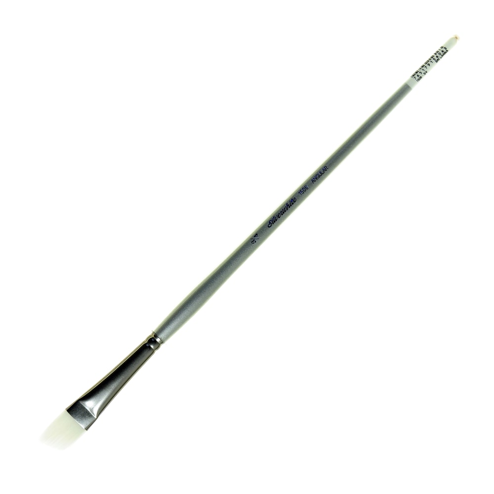 Silver Brush Silverwhite Series Long-Handle Paint Brush, Size 3/4in, Angular Bristle, Synthetic, Silver/White