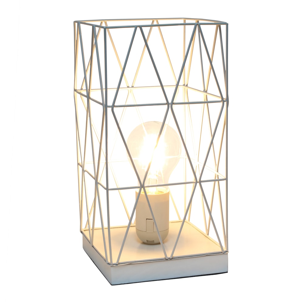 Simple Designs Geometric Square Table Lamp, 10-1/4inH, White