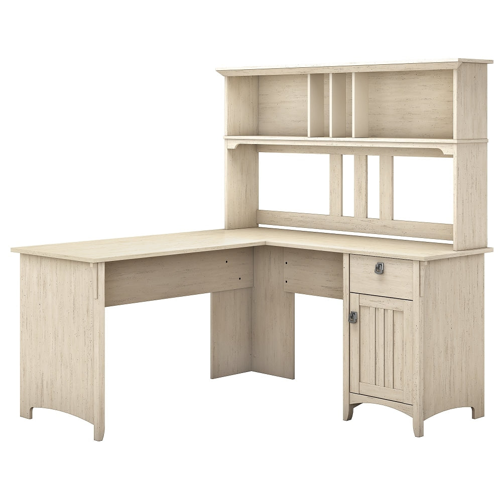 Bush Furniture Salinas 60inW L Shaped Desk with Hutch, Antique White, Standard Delivery