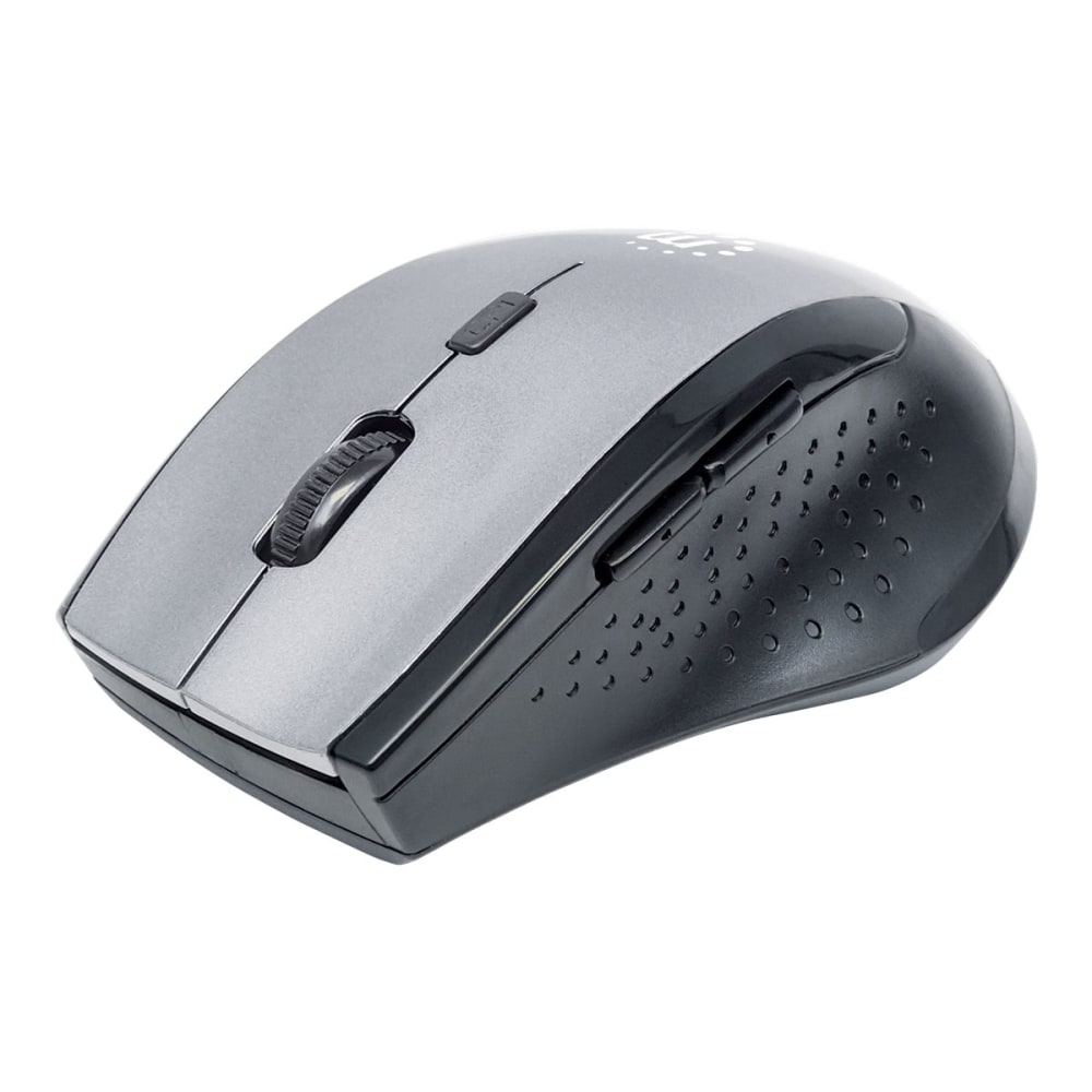 Manhattan Curve Wireless Mouse, Grey/Black, Adjustable DPI (800, 1200 or 1600dpi), 2.4Ghz (up to 10m), USB, Optical, Five Button with Scroll Wheel, USB micro receiver, 2x AAA batteries (included), Low friction base, Three Year Warranty, Blister