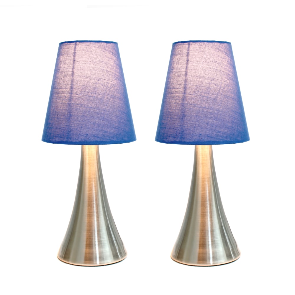 Simple Designs Valencia Mini Touch Table Lamps, 11 1/2inH, Blue Shade/Brushed Nickel Base, Pack Of 2