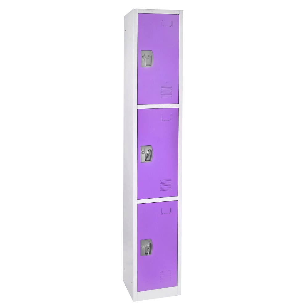 Alpine Large 3-Tier Steel Lockers, 72inH x 12inW x 12inD, Purple, Pack Of 4 Lockers