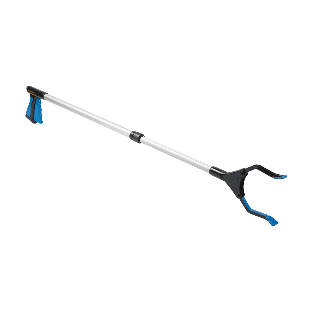 HealthSmart Plastic Adjustable-Length Reacher/Grabber, 30in - 44in, Blue/Silver