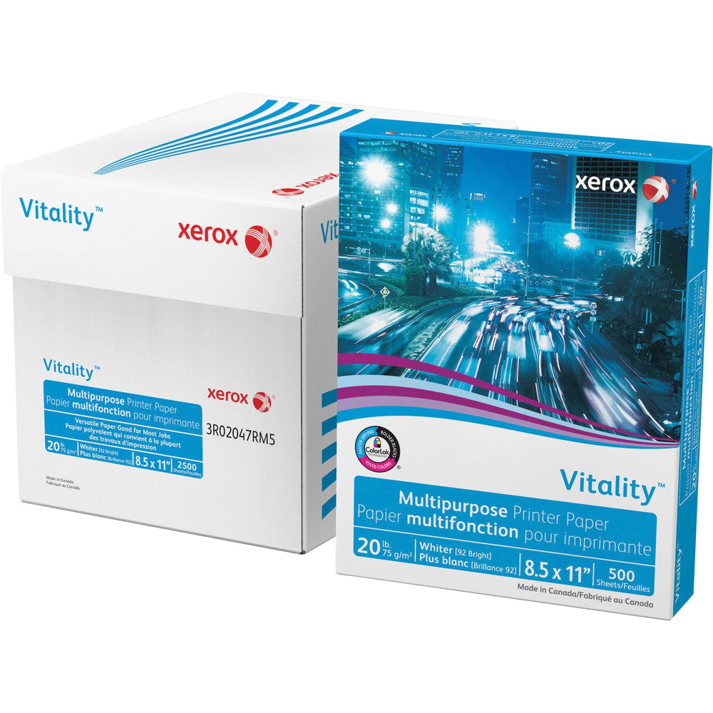 Xerox Vitality Printer & Copy Paper, White, Letter (8.5in x 11in), 5000 Sheets Per Case, 20 Lb, 92  Brightness, Case Of 10 Reams