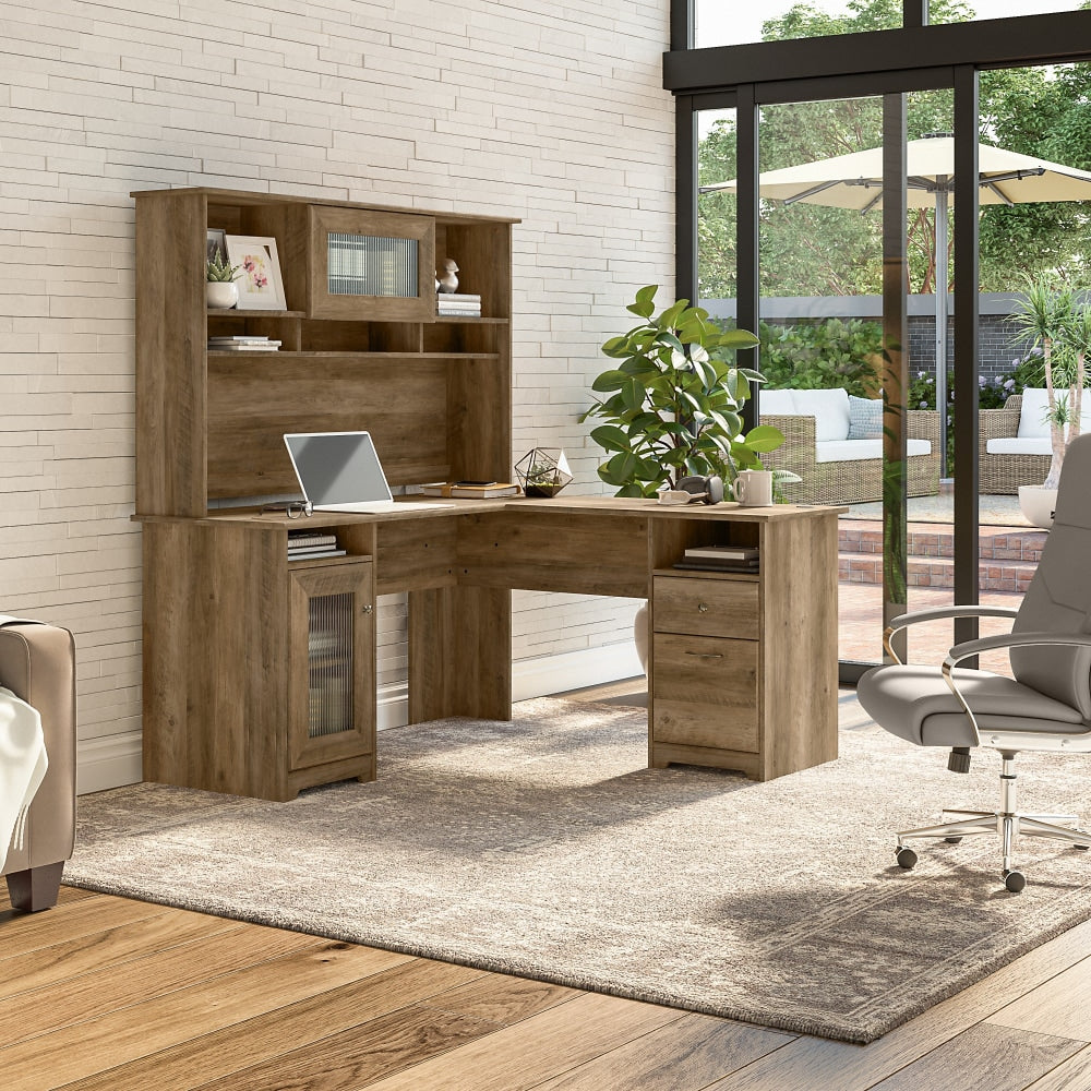 Bush Furniture Cabot 60inW L-Shaped Computer Desk With Hutch, Reclaimed Pine, Standard Delivery