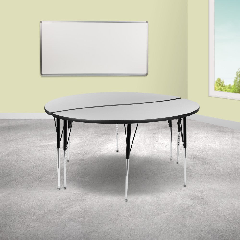 Flash Furniture Circle Wave Flexible Thermal Laminate 2-Piece Activity Table Set With Standard Height-Adjustable Legs, 30-1/4inH x 60inW x 60inD, Gray