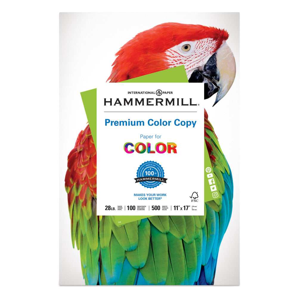 Hammermill Color Multi-Use Printer & Copy Paper, White, Ledger (11in x 17in), 500 Sheets Per Ream, 28 Lb, 92 Brightness