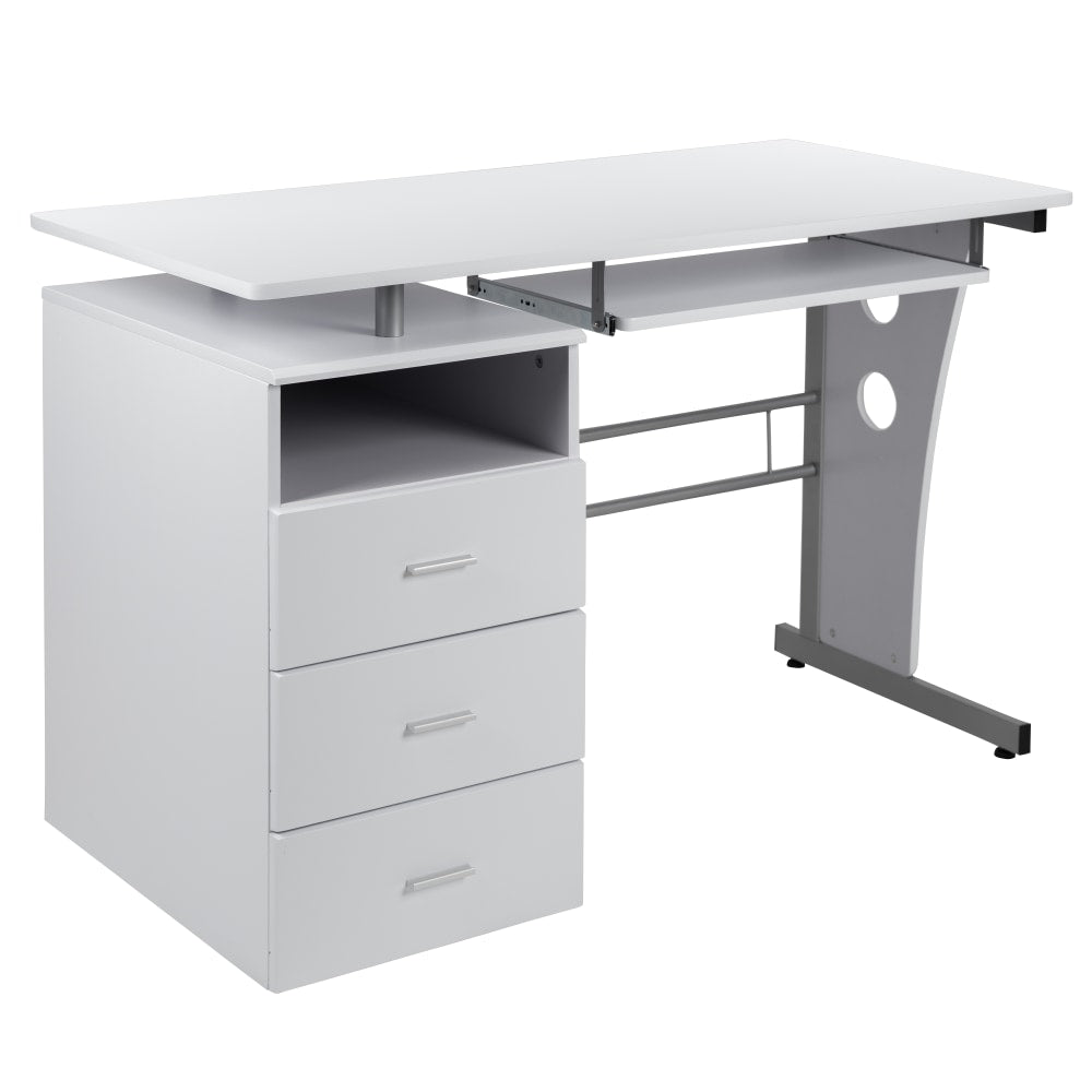 Flash Furniture 48inW Computer Desk With 3-Drawer Single Pedestal, White