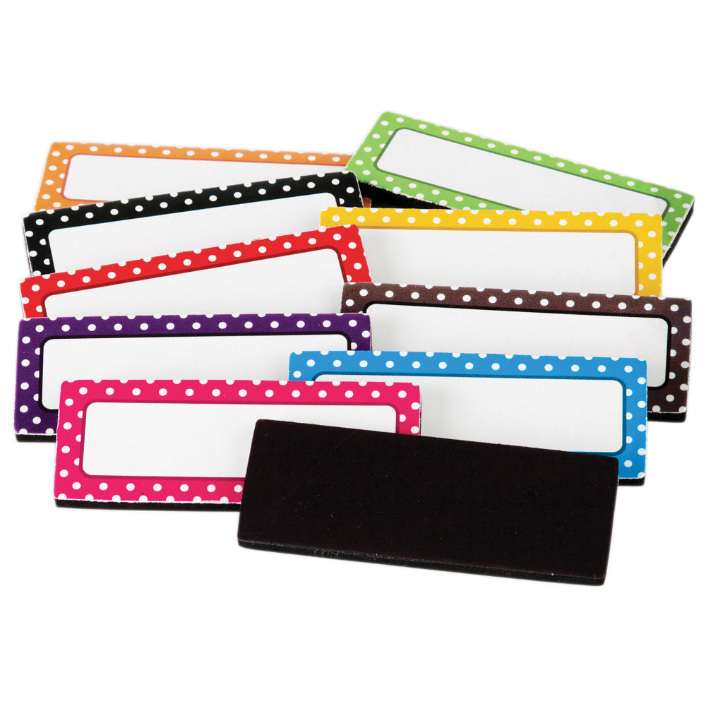 Teacher Created Resources Magnetic Labels, 2-1/2in x 1in, Polka Dots, 30 Labels Per Pack, Set Of 2 Packs