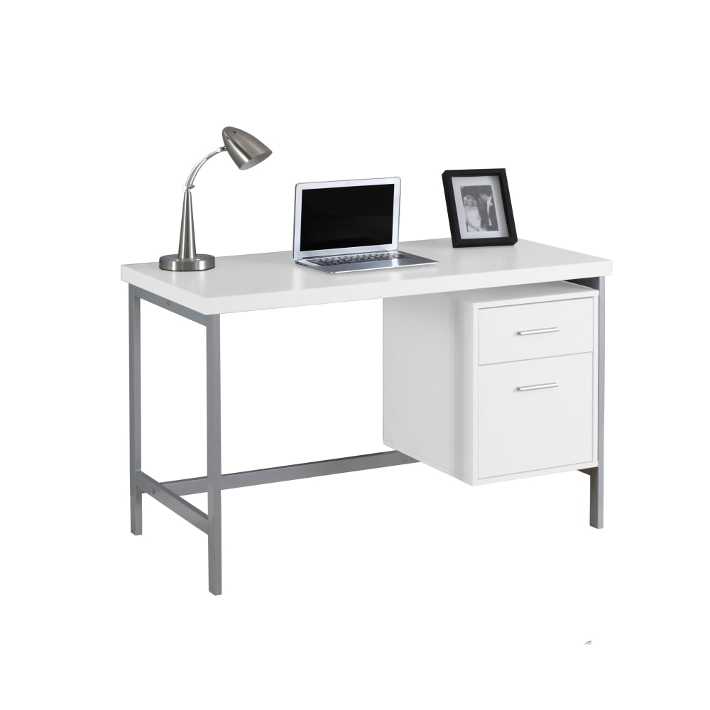 Monarch Specialties Contemporary 48inW Computer Desk With 2-Drawers, White/Silver