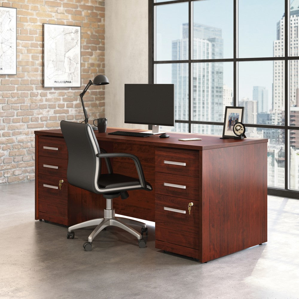 Sauder Affirm Collection Executive Desk With Two 3-Drawer Mobile Pedestal Files, 72inW x 30inD, Classic Cherry