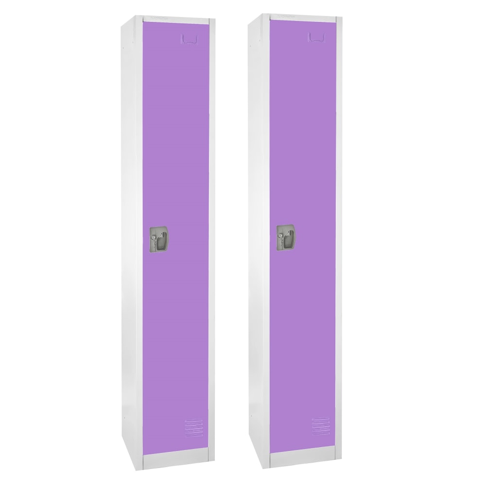 Alpine 1-Tier Steel Lockers, 72inH x 12inW x 12inD, Purple, Set Of 2 Lockers