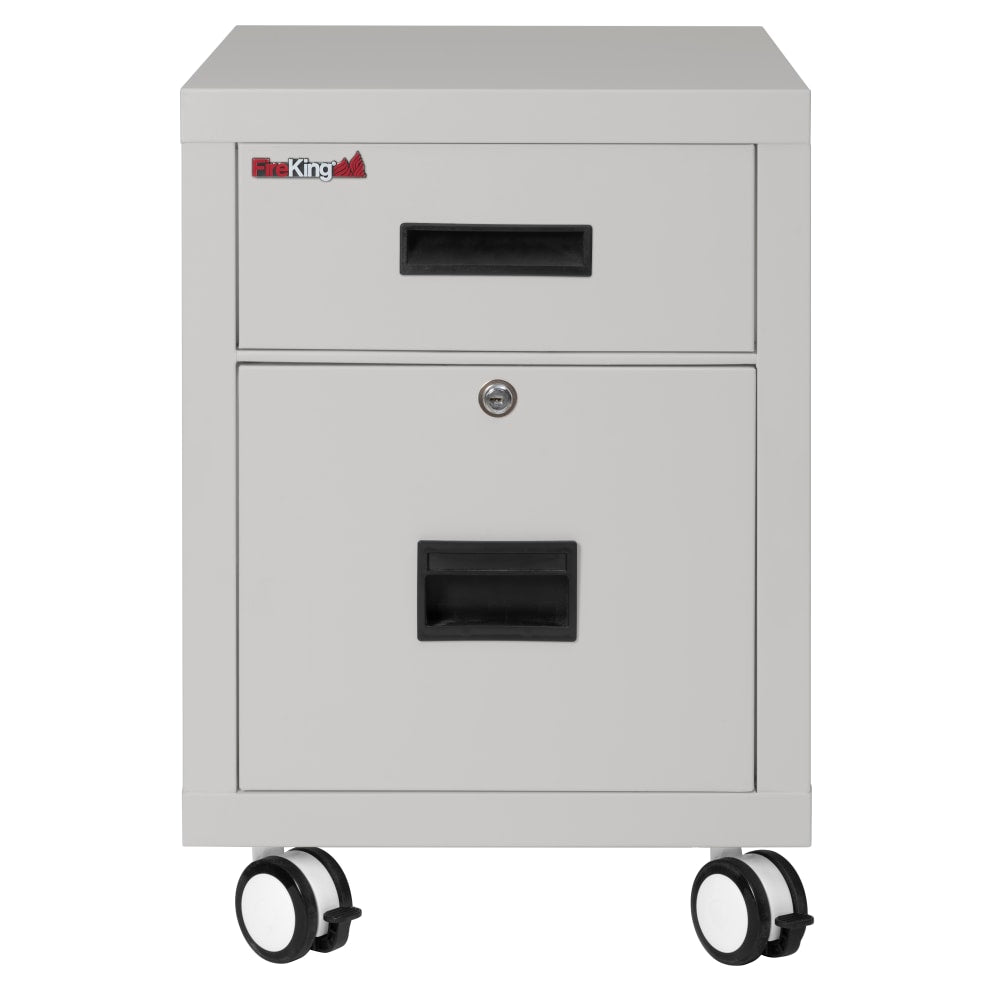 FireKing 18inW Vertical 2-Drawer Mobile Locking File Cabinet, Metal, Platinum, White Glove Delivery