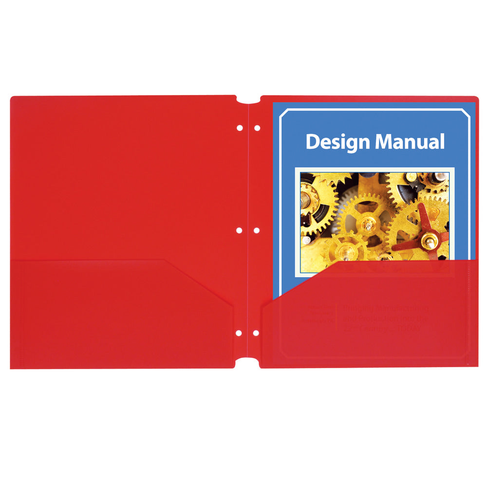 C-Line 2-Pocket 3-Hole Punch Poly Folders, 8-1/2in x 11in, Red, Pack Of 25 Folders