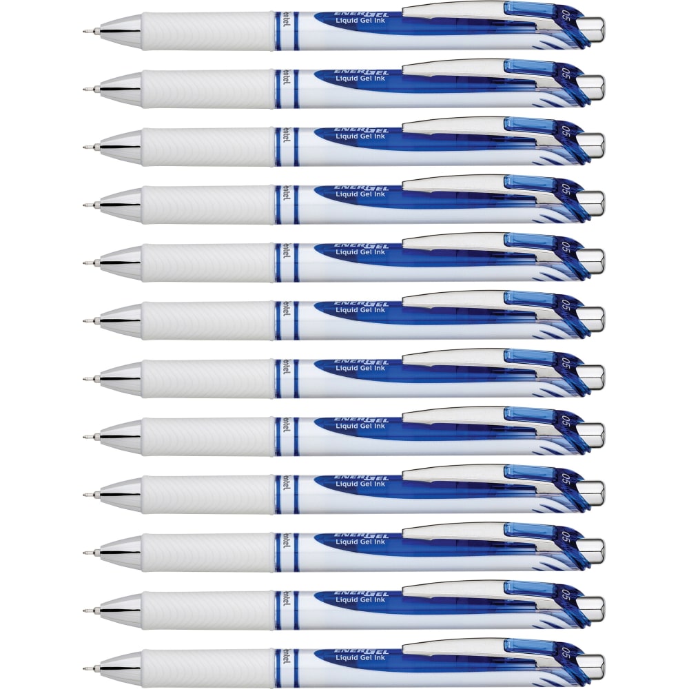 Pentel EnerGel Pearl Liquid Gel Pens, Pack Of 12, Fine Point, 0.5 mm, Pearl White/Silver Barrel, Blue Ink