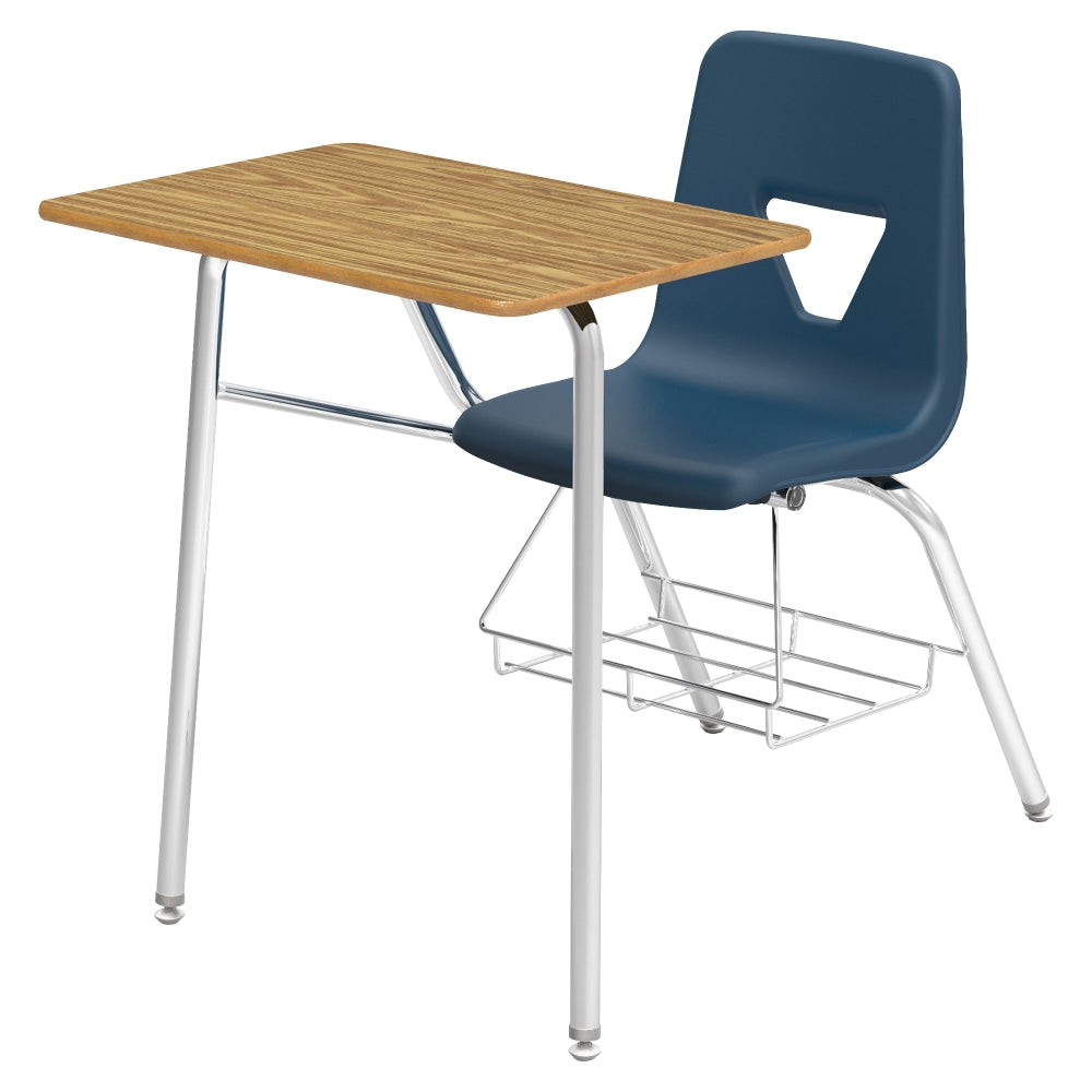 Lorell Classroom Student Combo Desk, Rectangular-Top, Navy/Medium Oak