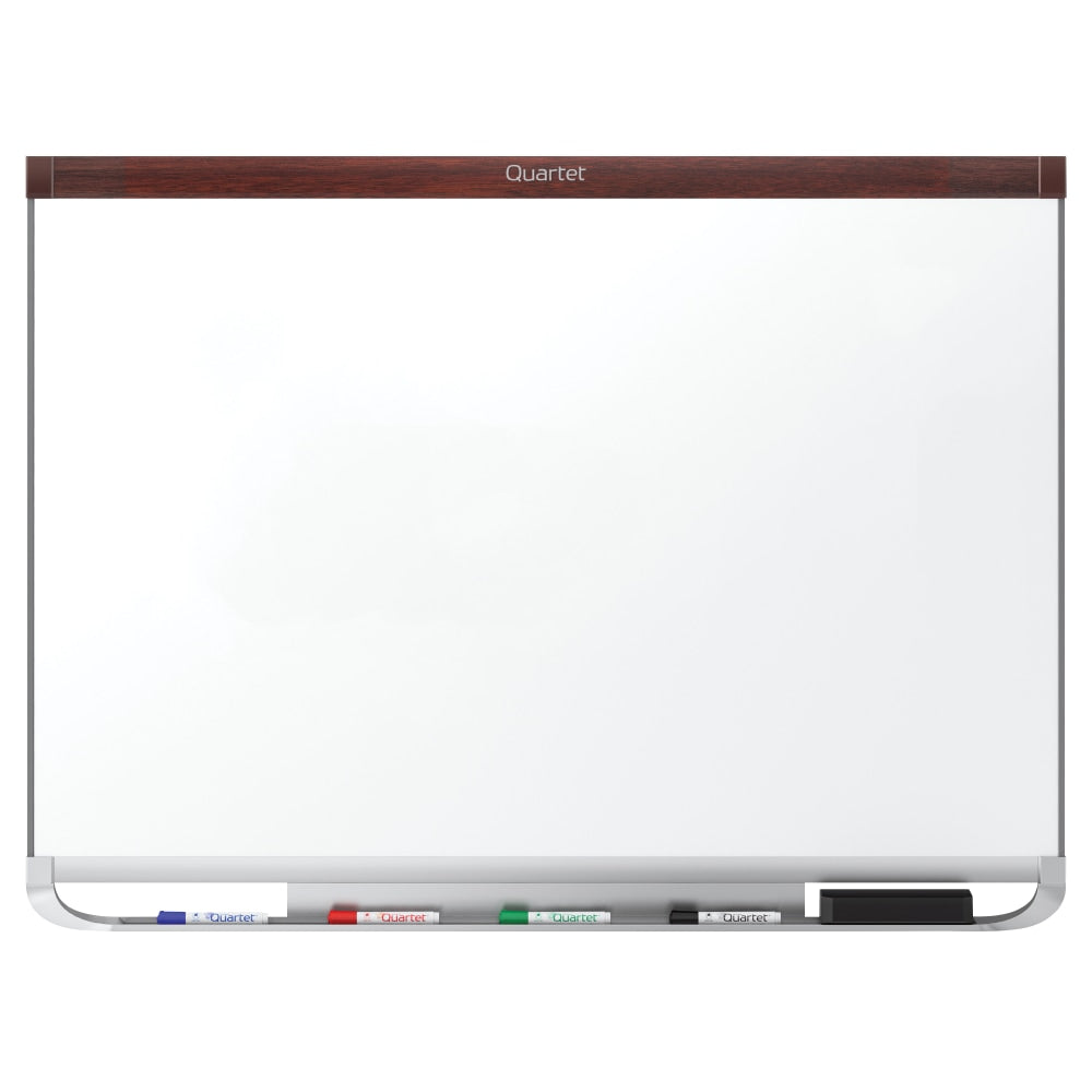 Quartet Prestige 2 DuraMax Porcelain Magnetic Dry-Erase Whiteboard, 48in x 36in, Wood Frame With Mahogany Finish