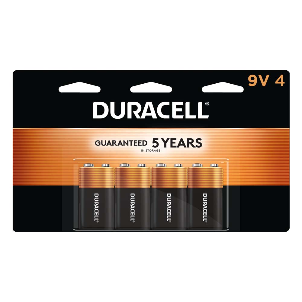 Duracell Coppertop 9-Volt Alkaline Batteries, Pack Of 4, 3 Hang Hole Packaging