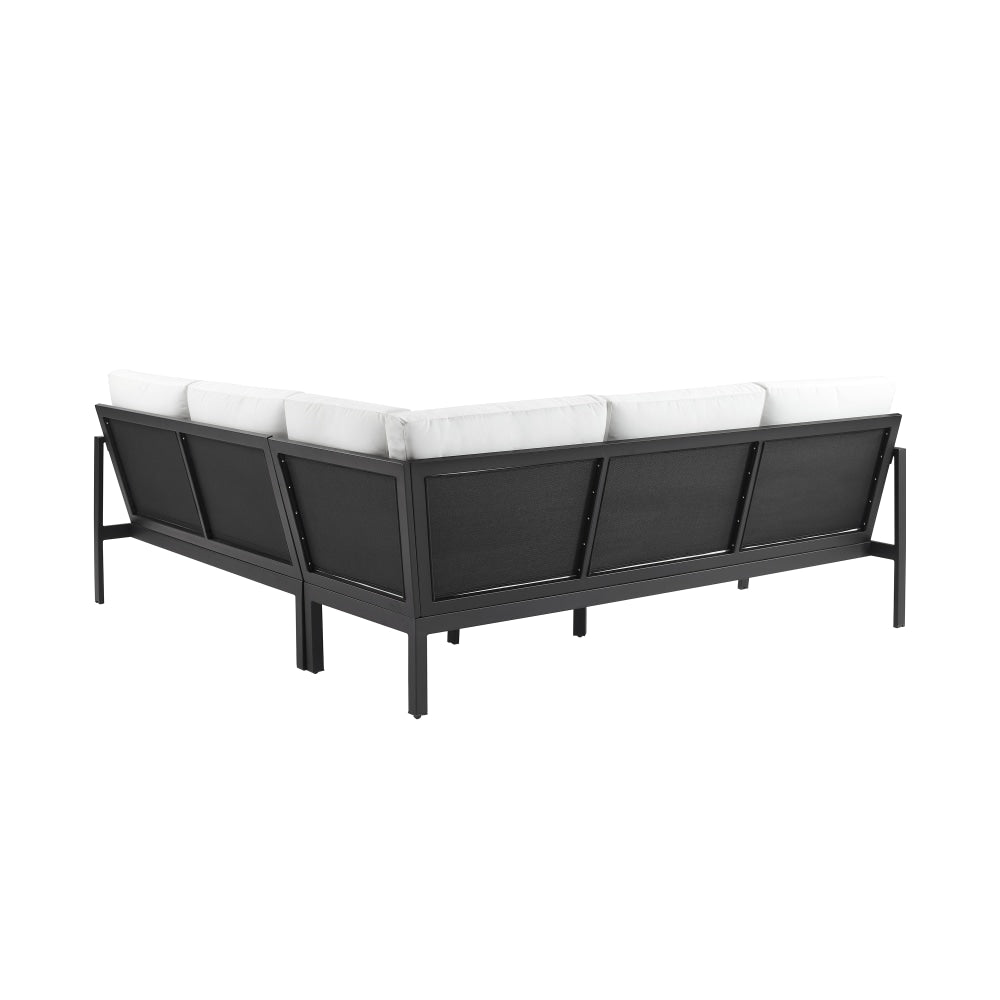 Linon Abilene Aluminum Outdoor Sectional Sofa, 31-1/4inH x 77-1/2inW x 78-1/2inD, White/Black