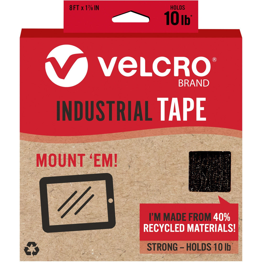 VELCRO Eco Collection Adhesive Backed Tape - 8 ft Length x 1.88in Width - 1 Each - Black