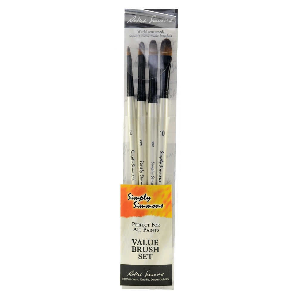 Robert Simmons Simply Simmons Value Paint Brush Set, Assorted Sizes, Filbert Bristle, Synthetic, White, Set Of 4