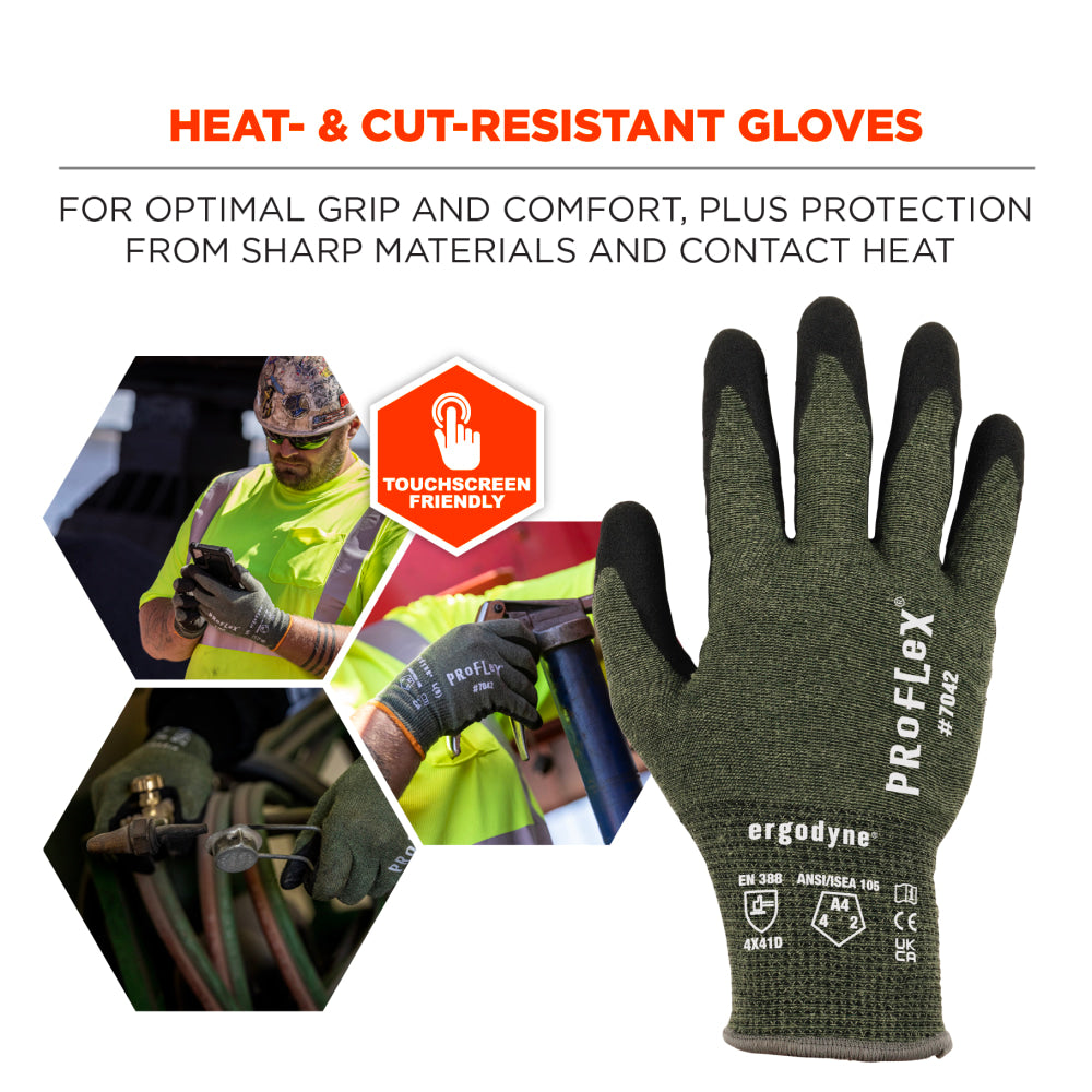 Ergodyne Proflex 7042 Nitrile-Coated Cut-Resistant Gloves, Green, Medium