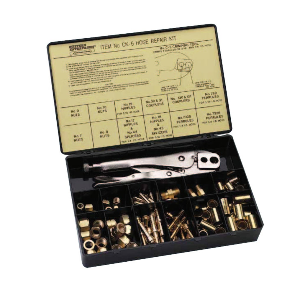 Hose Repair Kits, Fittings; Crimping Tool; Full color label/description chart