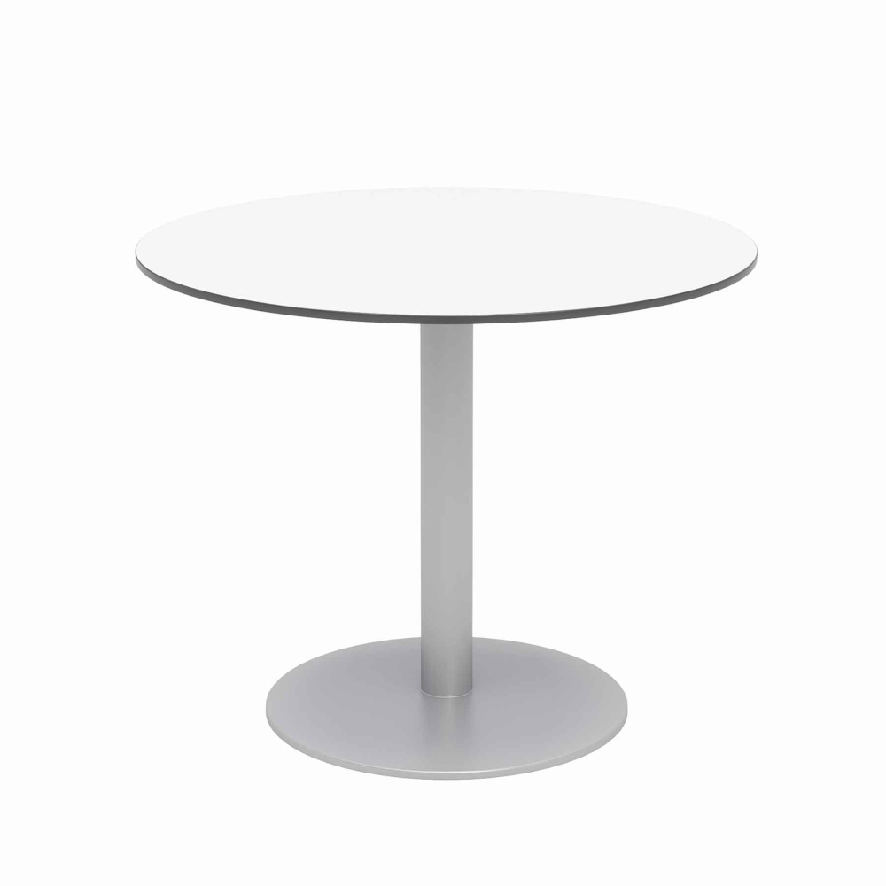 KFI Studios Eveleen 36in Round Outdoor Patio Table, 29inH x 36inW x 36inD, Silver/Designer White