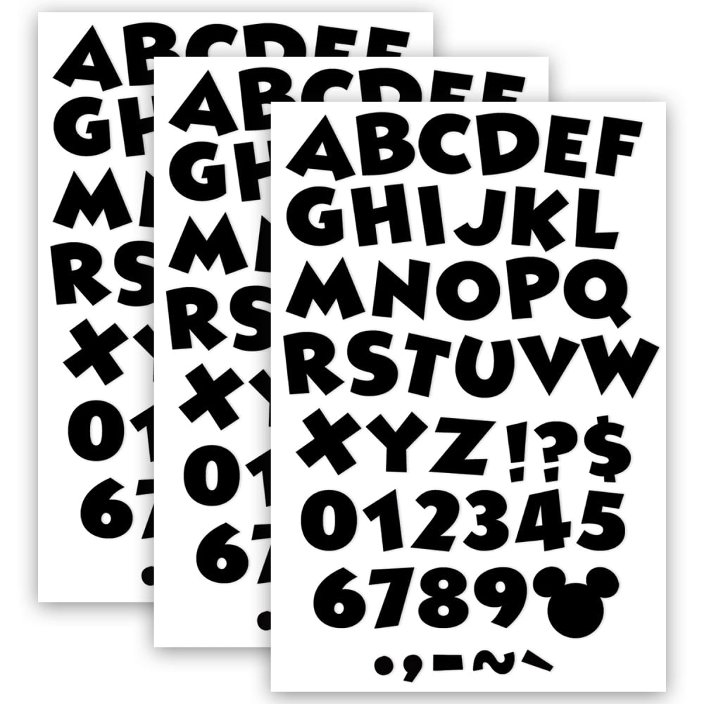 Eureka 4in Deco Letters, Mickey Mouse Throwback Black, 216 Letters Per Pack, Set Of 3 Packs