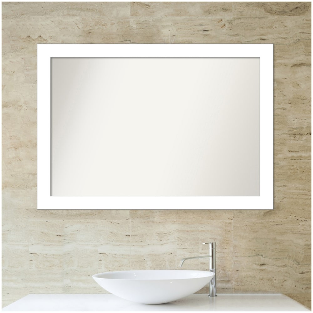 Amanti Art Non-Beveled Rectangle Framed Bathroom Wall Mirror, 28in x 40in, Wedge White