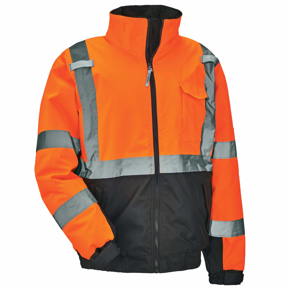 Ergodyne GloWear 8377 Type-R Class 3 Quilted Bomber Jacket, Small, Orange