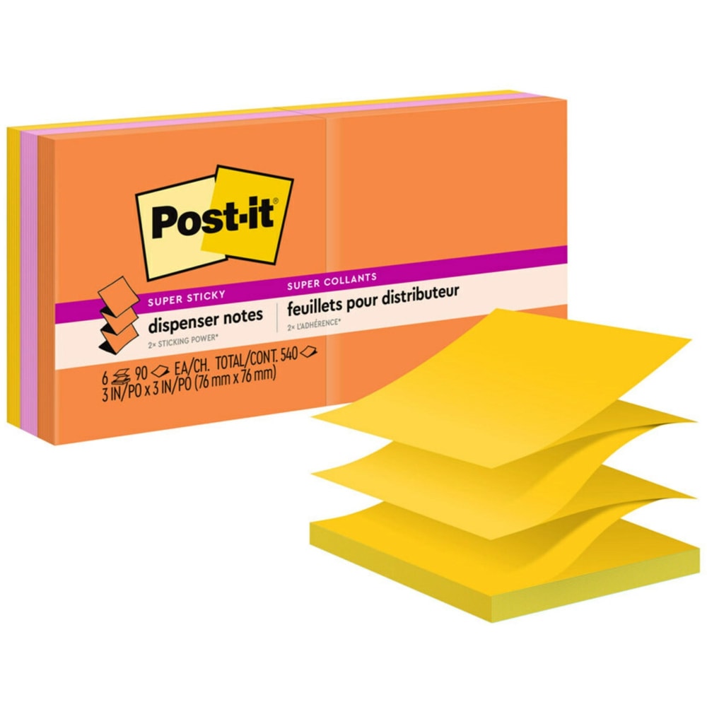 Post-it Super Sticky Notes, 3 in x 3 in, 6 Pads, 90 Sheets/Pad, 2x the Sticking Power, Energy Boost Collection