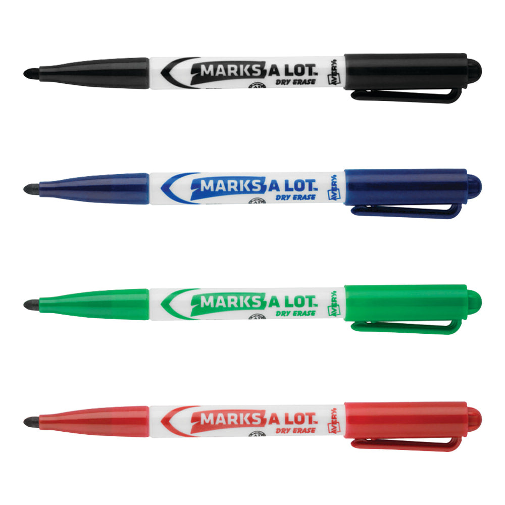 Avery Marks A Lot Dry Erase Markers, Bullet Tip, Pen-Style, Assorted Colors, Pack Of 4 Markers