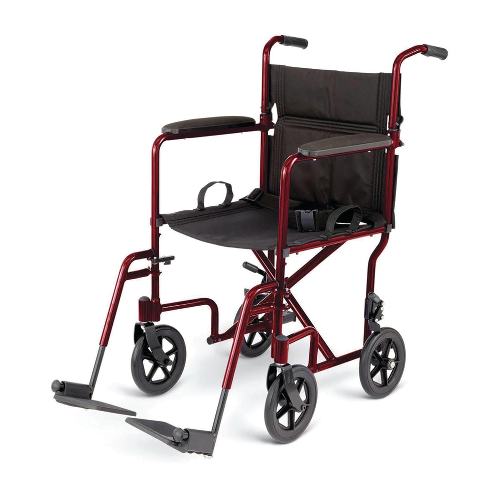 Medline Aluminum Transport Chair, 8in Wheels, Red