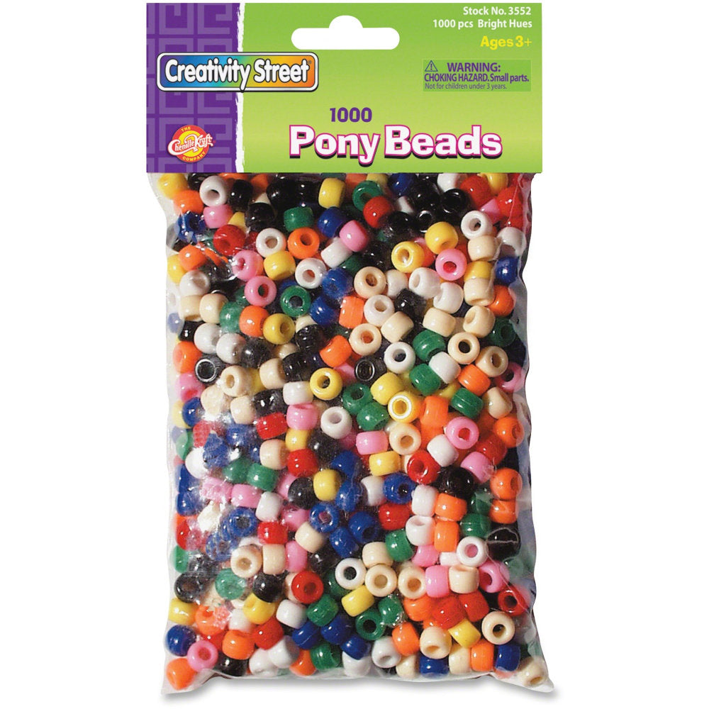 Chenille Kraft Pony Beads, 6 mm x 9 mm, Assorted Colors, Pack Of 1,000