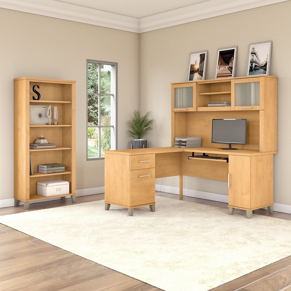 Bush Furniture Somerset L Shaped Desk With Hutch And 5 Shelf Bookcase, 60inW, Maple Cross, Standard Delivery