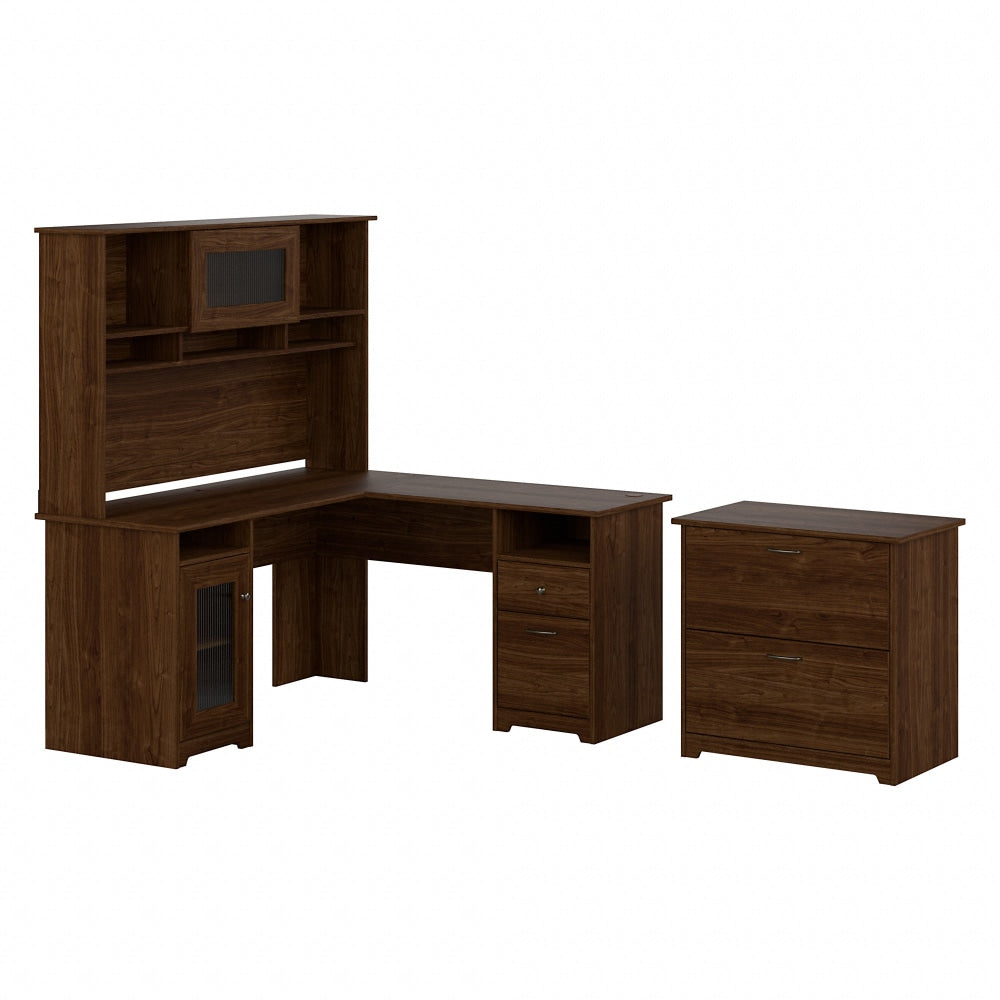 Bush Furniture Cabot 60inW L-Shaped Computer Desk With Hutch And Lateral File Cabinet, Modern Walnut, Standard Delivery