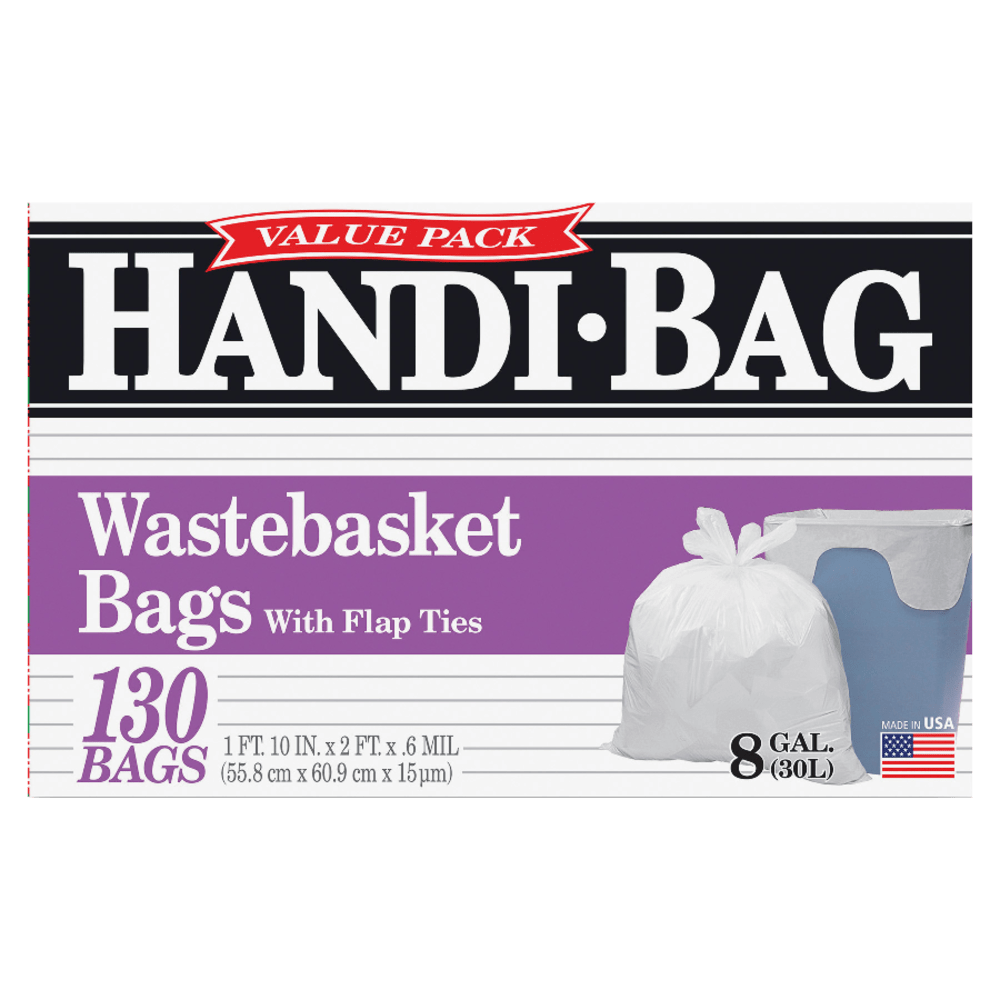 Draw N Tie 0.6-mil Handi Bag Waste Liners, 8 Gallons, 21-1/2in x 24in, White, Box Of 130