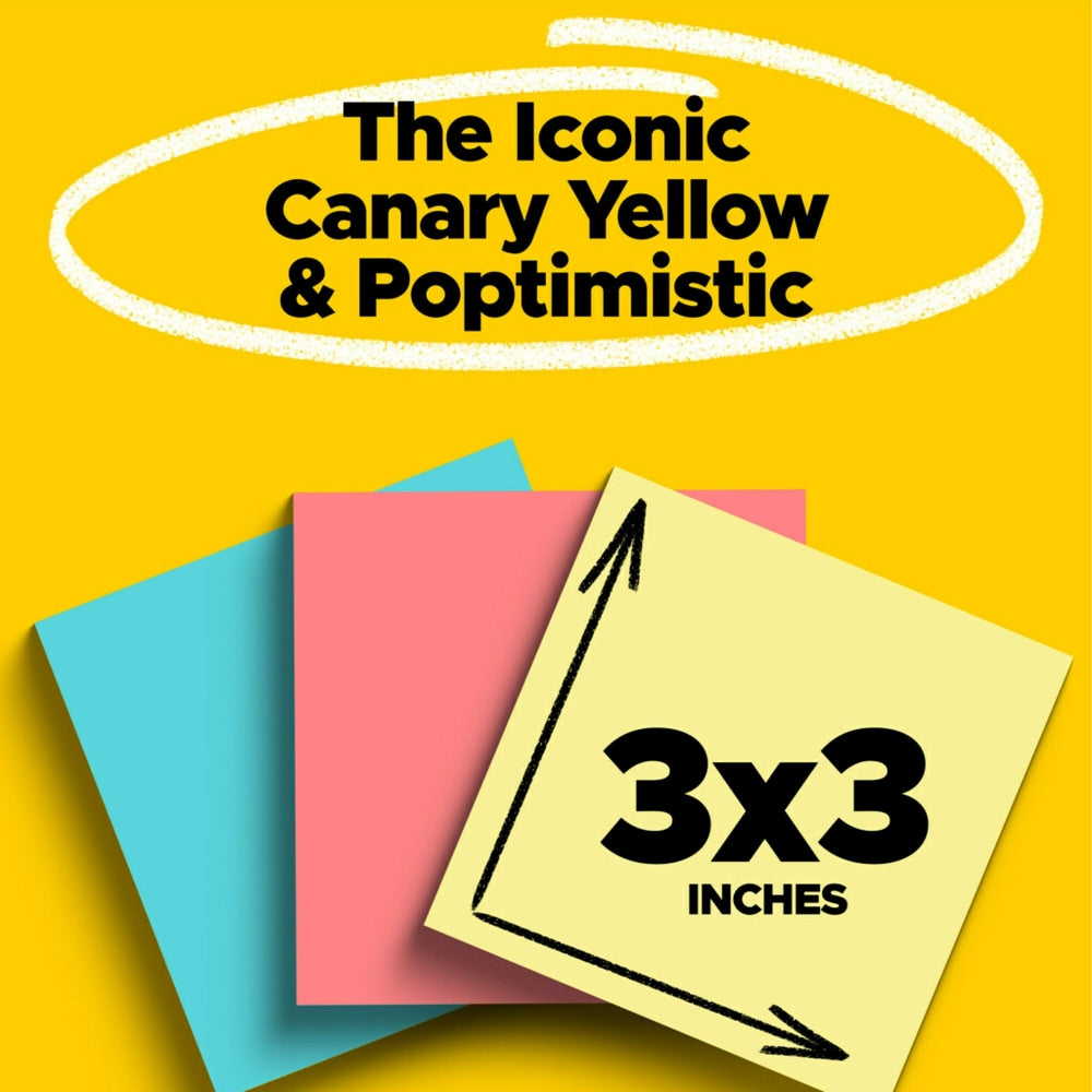 Post-it Notes Value Pack, 3 in x 3 in, 18 Pads, 100 Sheets/Pad, Clean Removal, Canary Yellow