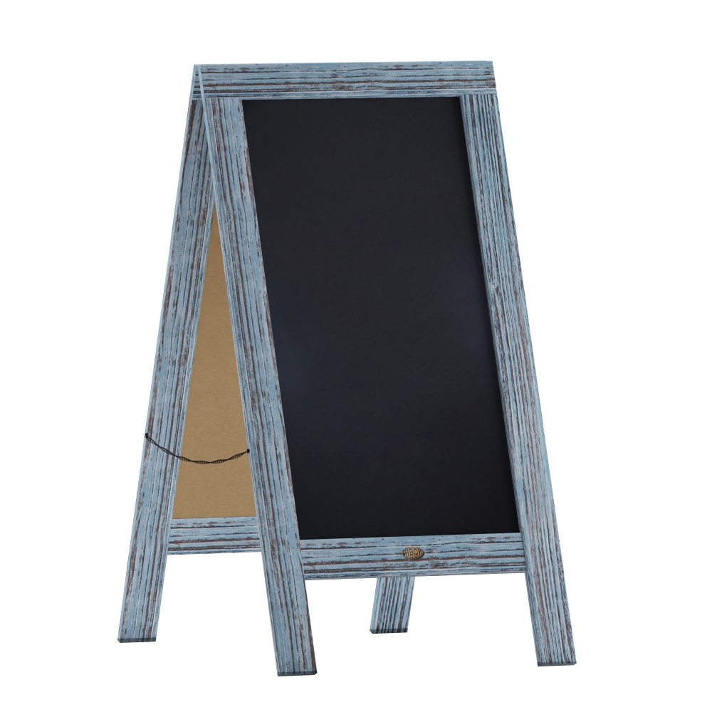 Flash Furniture Canterbury Vintage Wooden A-Frame Magnetic Indoor/Outdoor Chalkboard Sign, Porcelain Steel, 40in x 20in, Rustic Blue Frame