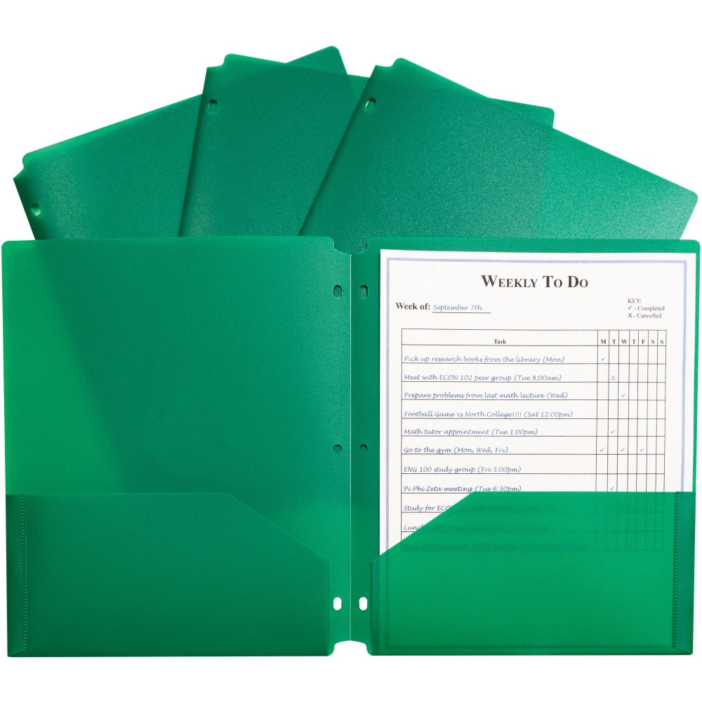 C-Line 2-pocket Heavyweight Poly Portfolio Pocket - 11.4in Length - 100 mil Thickness - For Letter 8 1/2in x 11in Sheet - 3 x Holes - Ring Binder - Rectangular - Green - Polypropylene - 25 / Box