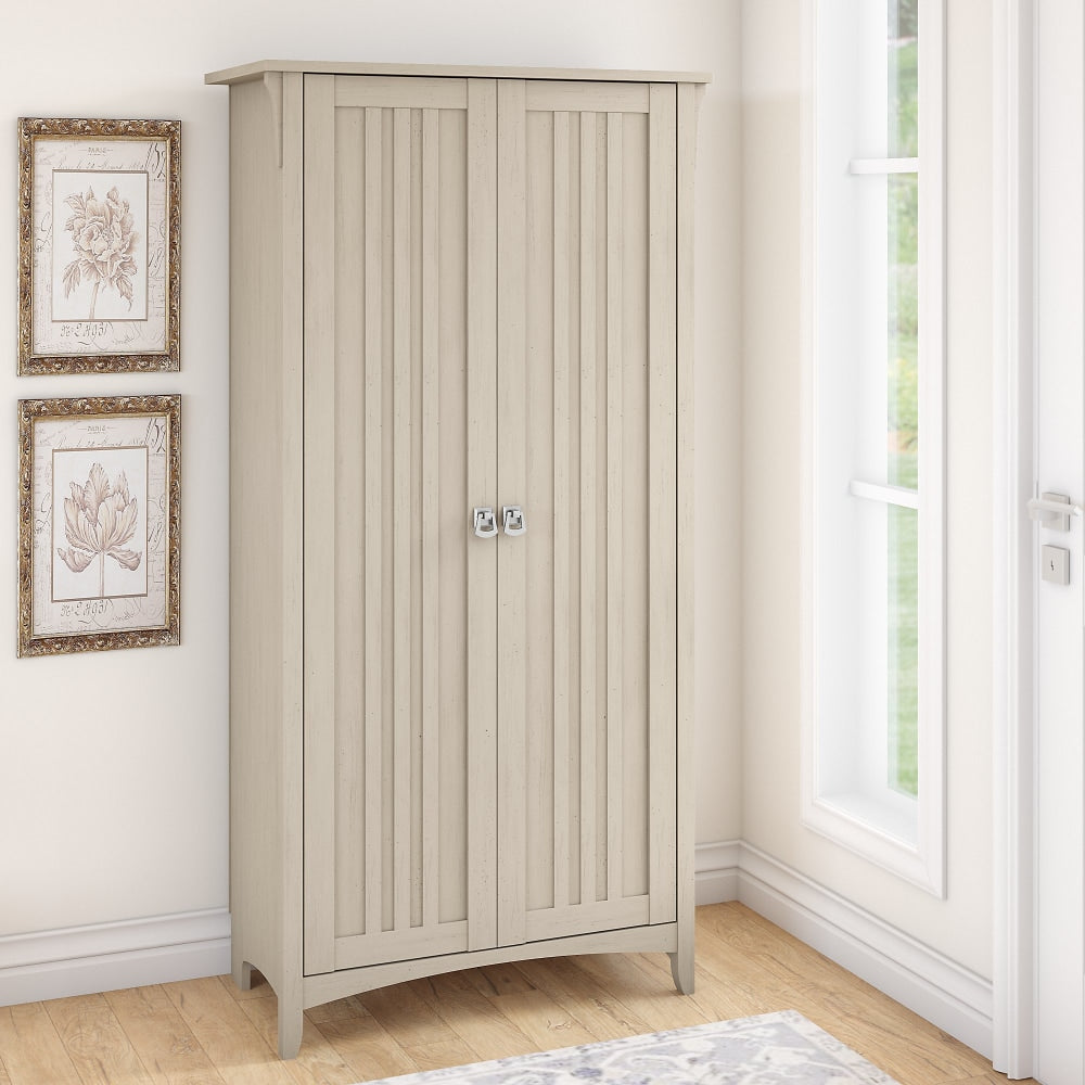 Bush Furniture Salinas Tall Storage Cabinet With Doors, Antique White, Standard Delivery