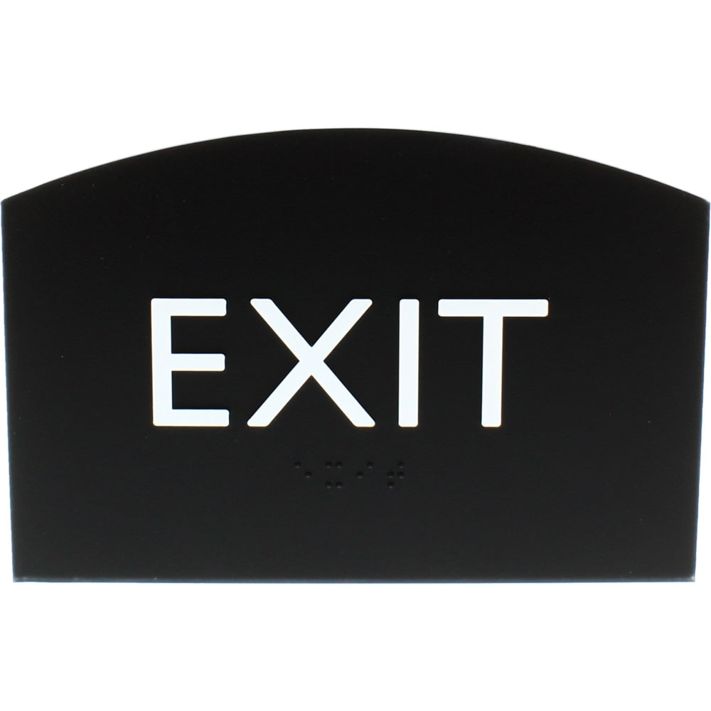 Lorell Exit Sign - 1 Each - 4.5in Width x 6.8in Height - Curved Shape - Surface-mountable - Easy Readability, Braille - Indoor - Plastic - Black