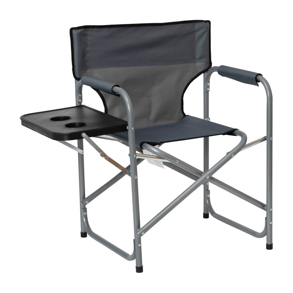 Flash Furniture Folding Directors Camping Chair With Side Table And Cup Holder, Gray