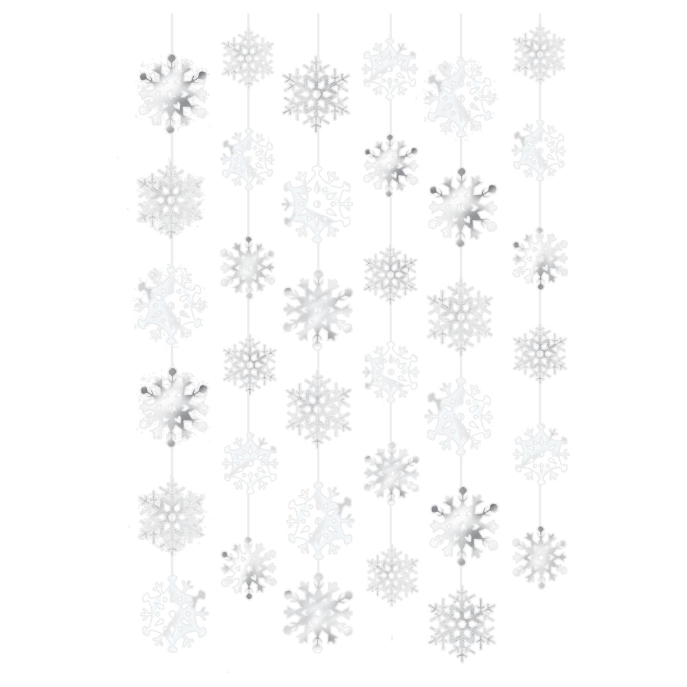 Amscan Christmas Snowflake String Decorations, 84in x 5in, Silver, Pack Of 24 Decorations